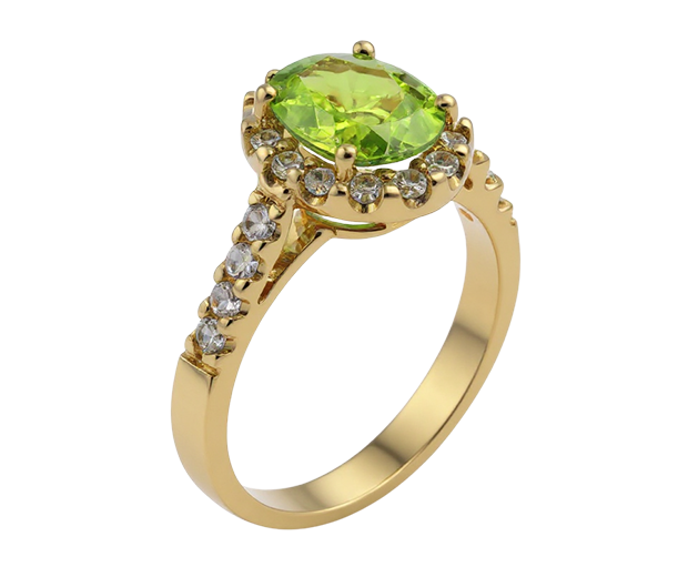 18KT GOLD RING SET WITH 01 PERIDOT AND 22 WHITE SAPPHIRES